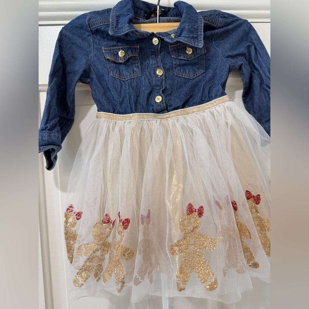 LilT denim gold metallic gingerbread puffy girls dress